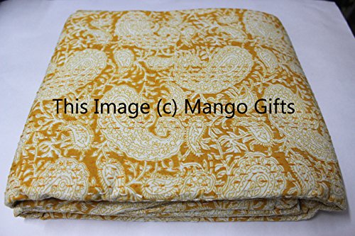 Mango Gifts Kantha Work Bedspread Queen Size Block Print 100%Cotton Gudari