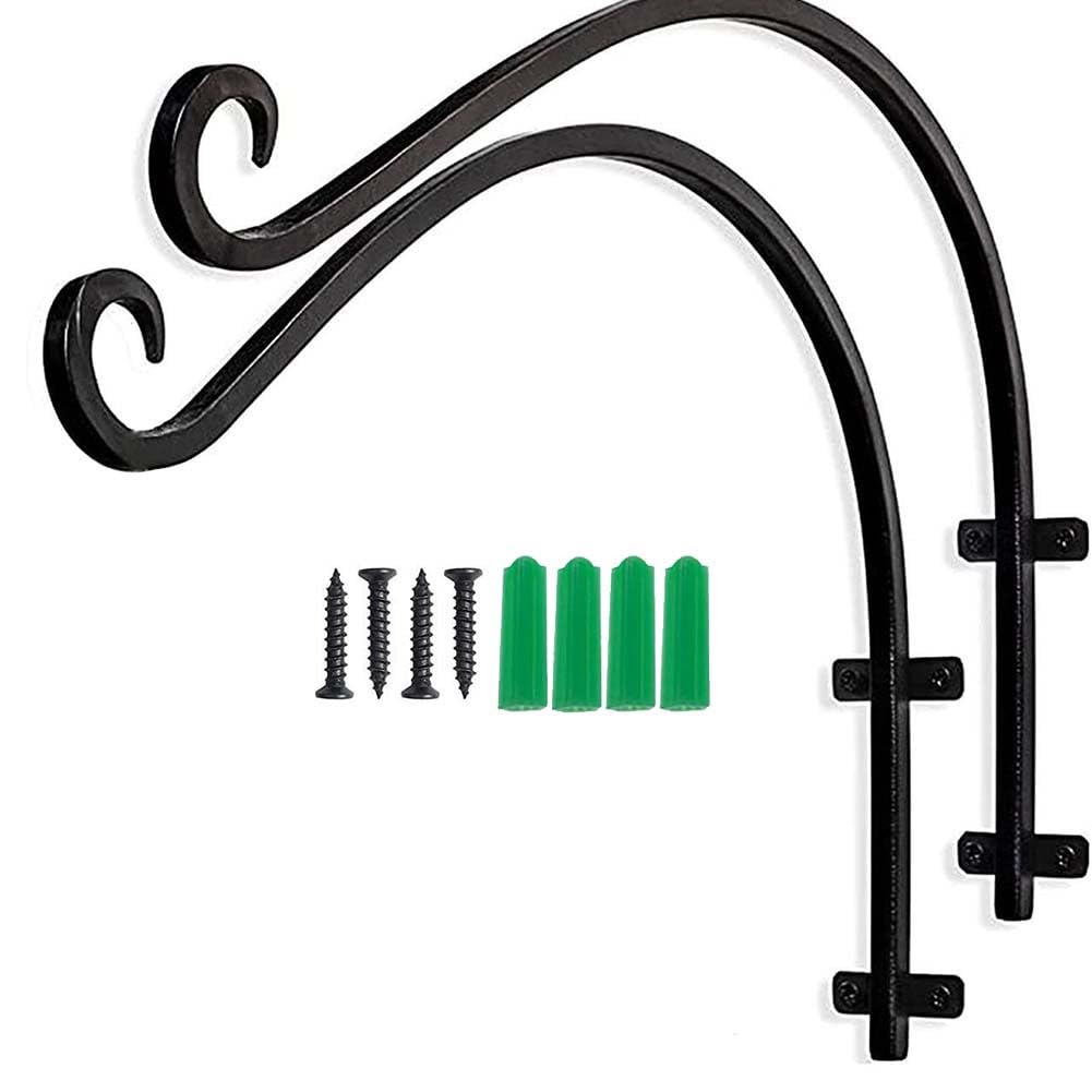 Luwqceu 2PCS Heavy Duty Hanging Plant Bracket, 16Inch Outdoor Wall Curved Hanging Bracket for Hanging Flower Basket, Bird Feeder