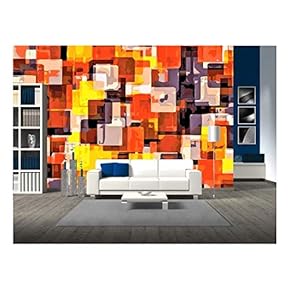 Orange Yellow and Black Square Painting Abstract Background - Removable Wall Mural | Self-Adhesive Large Wallpaper - 66x96 inches