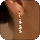 Dangle Earrings for Women, 14K Gold Plated CZ Huggie Drop Earrings, Dainty Long Chain Jewelry Valentines Day Gift for Her