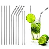 Stainless Steel Drinking Straws, Extra Long, Set of 8, 2 Free Cleaning Brushes Included