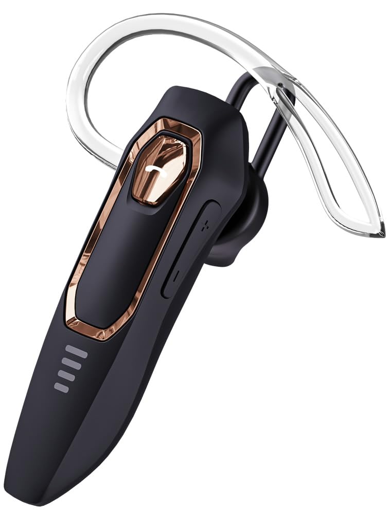 BEVCEFCC Single Ear Bluetooth Headset 30H Talking Time One Ear Headset with Microphone for Cell Phones Noise Canceling Hands-Free Calls Wireless Earpiece for Driving (Gold)