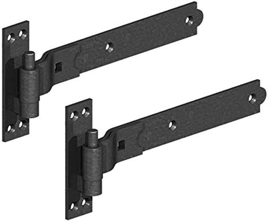 Merriway BH06851 (2 Pcs) Gate Hinges Heavy Duty Hook and Band Cranked Necked Black 300mm (12 Inch) - Pack of 2 Pieces