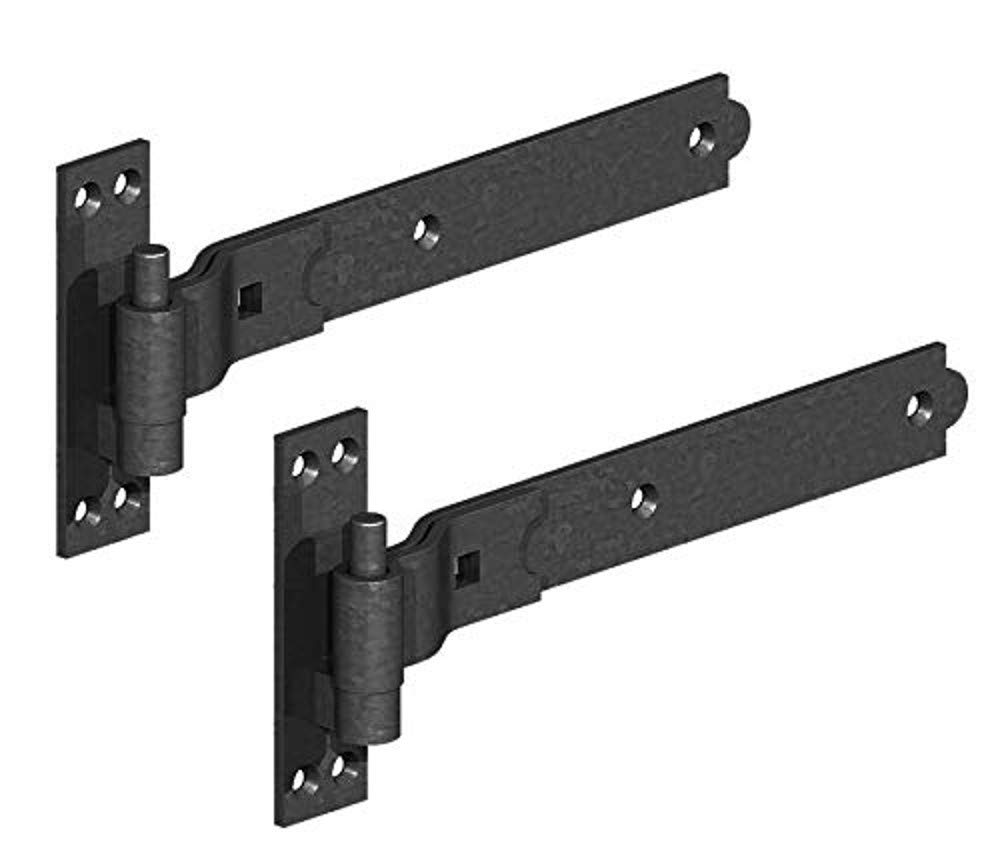 Merriway BH06851 (2 Pcs) Gate Hinges Heavy Duty Hook and Band Cranked Necked Black 300mm (12 Inch) - Pack of 2 Pieces
