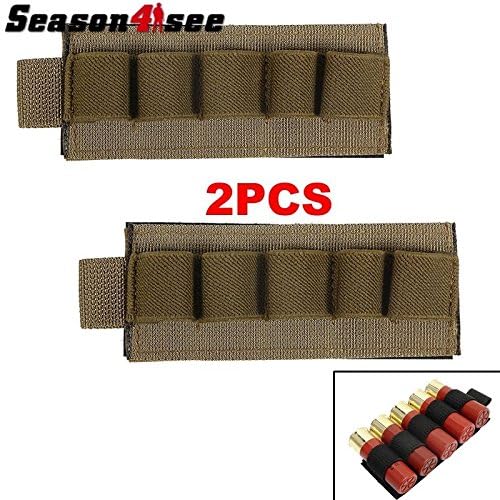 Ammo Stock Carrier Holder Pouch Sleeve 5 Round 12 Ga Military Tactical Shotgun Shell Bag Tan Airsoft (2 Pc)