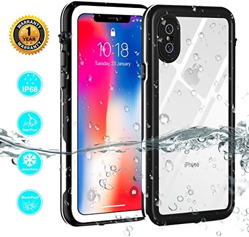 iPhone X Case, iPhone X Waterproof Case, Dustproof Snowproof IP68 Certified Underwater Full Body Protective Phone Cover With Built-in Screen Protector For iPhone 10/iPhone X (Black White)