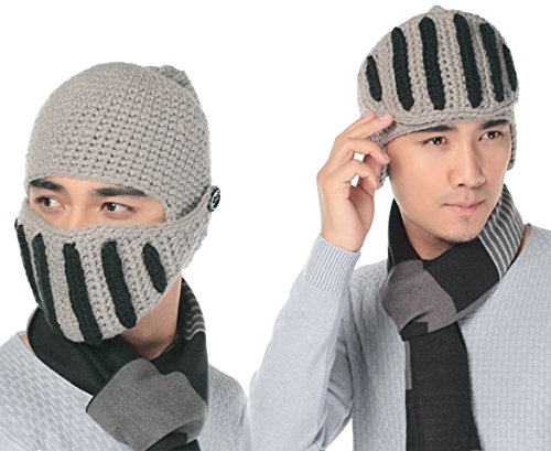 eshion Men Women Crochet Knit Roman Knight Helmet Ski Hat Winter Warm Mask Beanie Cap