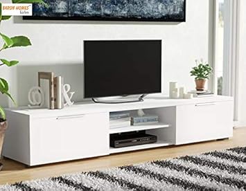 HEERA MOTI INTERIORS TV Unit in White Laminate with 2 Shelves and 2 Drawer (33 x 38.3 x 172.7 cm)