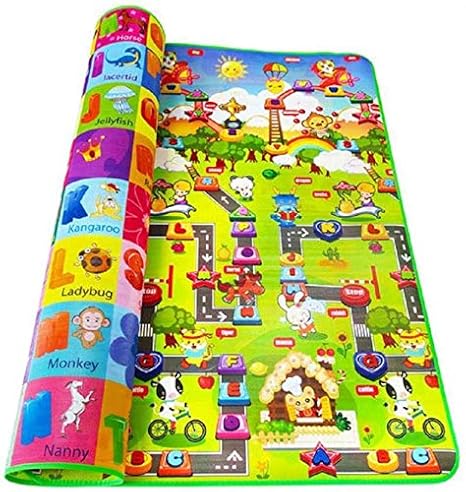 Sohung Creations Waterproof Double Side Baby Play Crawl Floor Mat for Kids Picnic School Home (Large Size - 6 X 4 ft, Multicolour) with Zip Bag to Carry