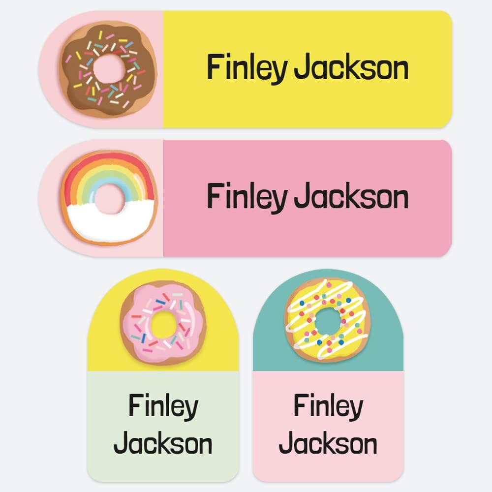 Dotty about Paper 50 Personalised No Iron Waterproof Name Labels Yummy Doughnuts