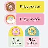 Dotty about Paper 50 Personalised No Iron Waterproof Name Labels Yummy Doughnuts