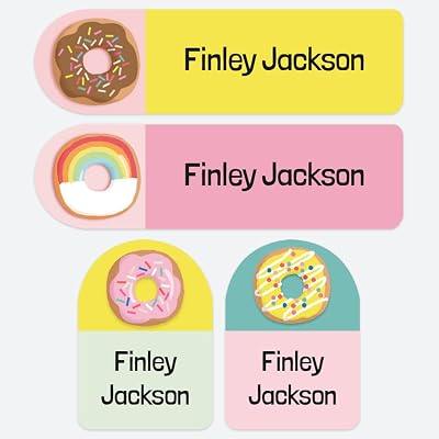 Dotty about Paper 50 Personalised No Iron Waterproof Name Labels Yummy Doughnuts