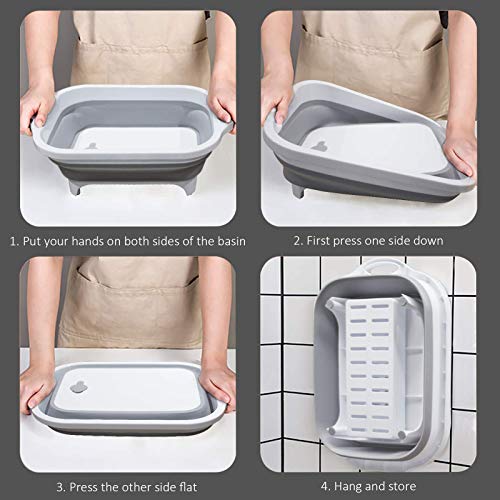 ZHZJ Collapsible Cutting Board, Multifunctional Chopping Board with Colander, Space Saving Kitchen Vegetable Washing Basket, Food Grade Camping Sink Storage Basket for Kitchen/BBQ Prep/Picnic