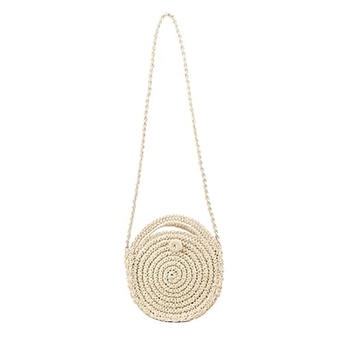 BEBIG Messenger Bag,Straw Beach Women Shoulder Handbags Retro Round Zipper Travel Crossbody Bag