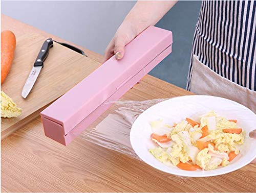 Fento Cling Film Cutter,Food Wrap Dispenser, Plastic Wrap Cutter,Plastic Storage Holder Kitchen Accessories(Pink)