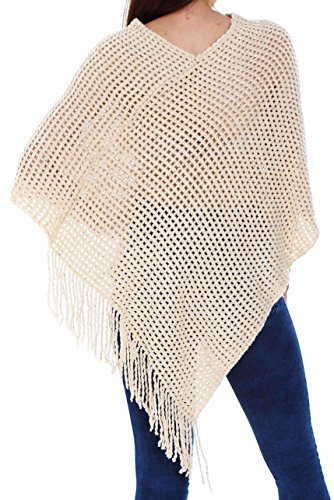 AshopZ Womens Soft Knit Shawl Wrap Tassel Edge Sweater with Sequins,Beige
