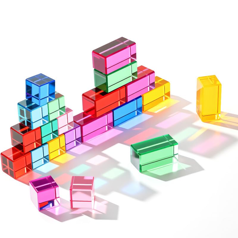 Photo 1 of Meooeck 20 Pcs Acrylic Gem Cubes Blocks for Kids Translucent Rainbow Building Blocks Crystal Light Stacking Table Toys for School Education Training Christmas Stocking Stuffer(2 Sizes)