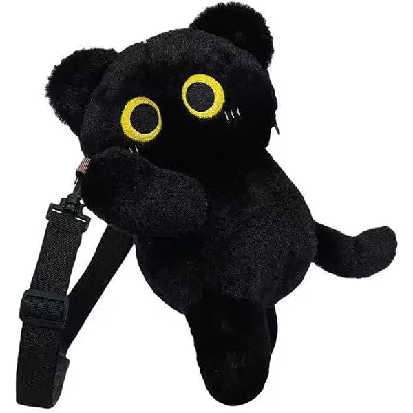 5146 Cute Plush Black Cat Backpack Plush Cat Bag Stuffed Animal Backpack Black Cat Backpack Plush Kawaii Stuffed Animal Shoulder Bag  main image 3