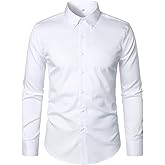 HOOD CREW Men’s Long Sleeve Button Down Shirt Slim Fit Casual Solid Dress Shirts