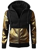 URBANCREWS Mens Hipster Hip Hop Alligator PU Trim Hooded Fleece Jacket