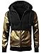 URBANCREWS Mens Hipster Hip Hop Alligator PU Trim Hooded Fleece Jacket