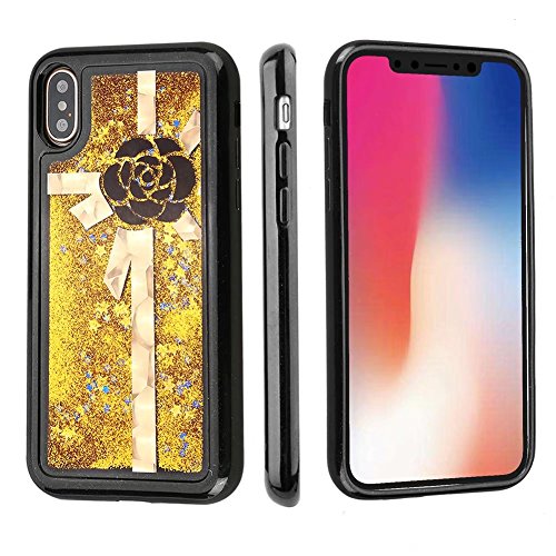iPhone X Case, KA iPhone X Soft Case Flowing Liquid Floating Luxury Bling Glitter Sparkle Case Cover, 360 Â¡Ã£ black protection border, Nobile Black Rose Pattern for iPhone X 5.8 inch Case