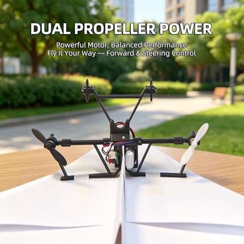 Kit de avión de papel RC para armar | Avión eléctrico de control remoto con estabilizador giroscópico y hélices dobles, diseño de alto rendimiento, sistemas de recreación para aventuras al aire libre
