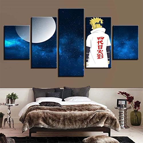 Bhwlltv Mural 3D Print Canvas Painting Wall wallpaper Artpainting For Sticker Mordern Decoration 5 Pieces Anime Posters Wall Sticker Naruto Namikaze Minato With Frames 30x80CM