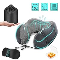 Binteng Travel Pillow Memory Foam Neck Head Support Pillow Comfortable Portable Flight U Type Pillow Travel Kit with Eye Mask& Ear Plugs Best Travelling Gift for Men&Women Airplane Train Car Sleeping