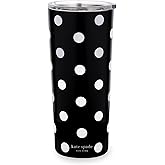 kate spade new york Cute Stainless Steel Mug, 24 Ounce Travel Tumbler, Double Wall Insulated Cup with Lid, Picture Dot (Black/White)