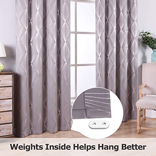 Anjee Grey Blackout Curtains 84 Inch Long for Bedroom with Geometric