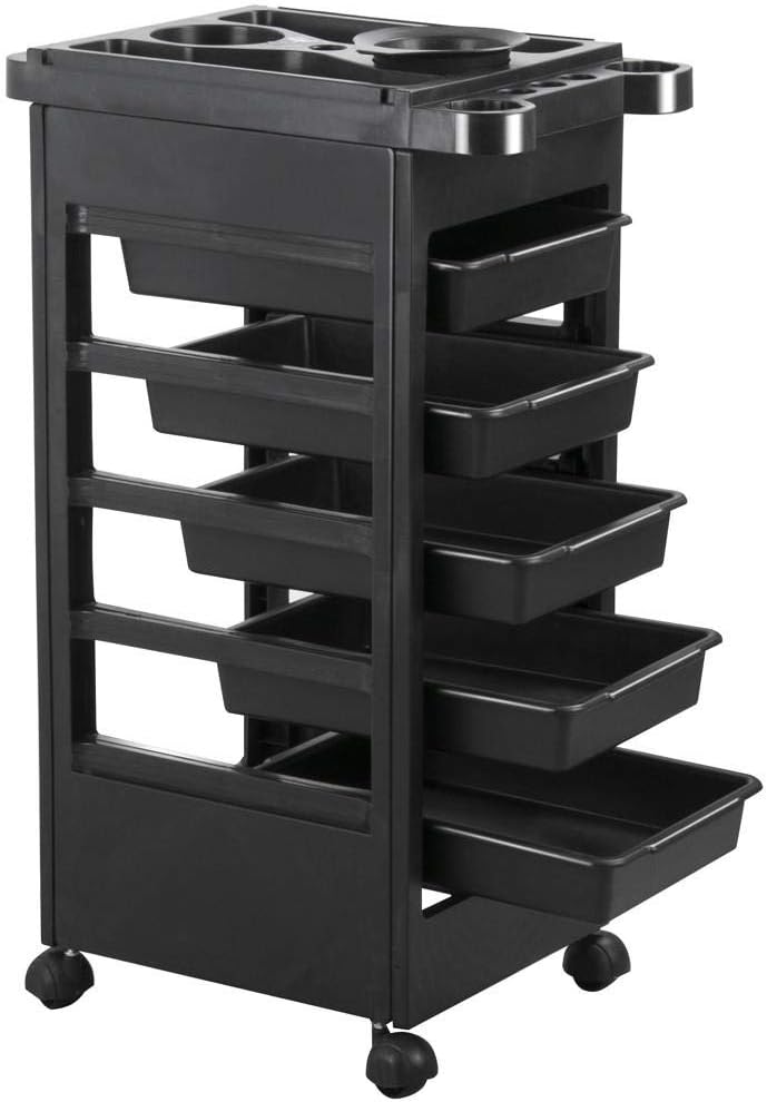 Yaheetech Salon SPA Beauty Hairdressing Rolling Trolley Cart with 5 Drawers Hair Dryer Service Tray Tool Storage Cart Black: Furniture & Decor