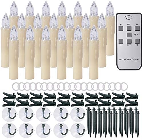 20 Packs Window Candles with Remote, PChero Waterproof Dimmable LED Flameless Timer Taper Candlesticks with Spikes Clips Suction Cups, Ideal for Christmas Home Indoor Outdoor Decorations