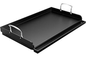 Uniflasy Nonstick Griddle for Gas Grill, Cast Iron Griddle for Outdoor Gas & Charcoal Grills, 25" x16" Nonstick Coating FlatTop Insert Cooking Pan for Weber Charbroil Camp Chef Grill