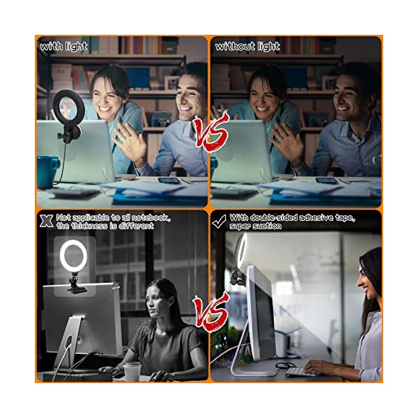 Videokonferenz Licht, Dimmbare LED Ringlicht Laptop Auf Laptop, Computer, Tablet mit Saugnapf und Stativ Ringlicht… – Bild 7