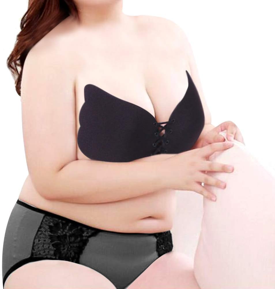 Plus Size DD E F G H I J Adhesive Backless Strapless Sticky Bra with Drawstring 2 Pack