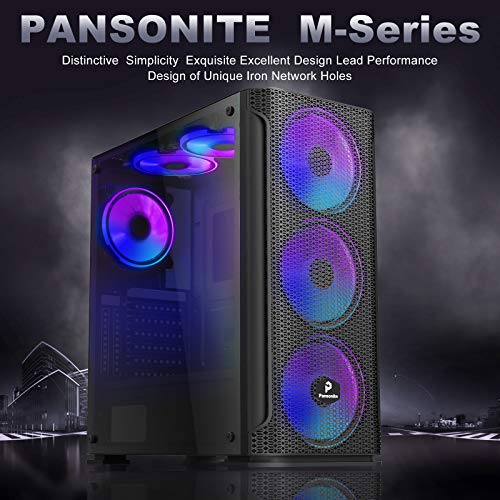 Pansonite Mesh Black Airflow ATX Mid-Tower Chassis PC Gaming Case with Tempered Glass Side Panel, E-ATX Supported, 6 RGB… - Image 2