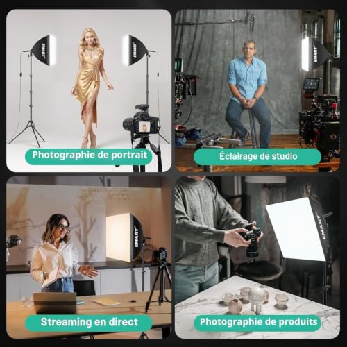 EMART Softbox 40 x 40 cm, 50 W 3000-6000 K LED Photo Studio Light, Foldable Softbox with Stand, Soft Box for Video, Photography, Portraits in Studio