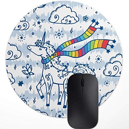 Cute Magic Unicorn and Clouds, Non-Slip Rubber Round Mouse Pad Perfect for Working and Gaming