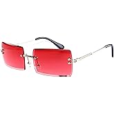 LASPOR Silver Rimless Sunglasses Rectangle for Men and Women 90s 2000s Retro Vintage Square Frameless Tinted Glasses Shades