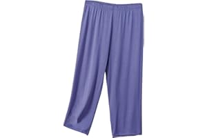 Mzkdieey Womens Capri Pants Loose Yoga Pants Wide Leg Elastic Waist Comfy Lounge Pajama Capris 3/4 Length Pants with Pockets
