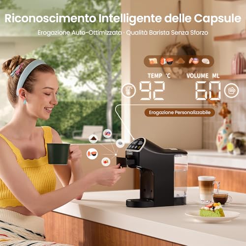 Magician2 5 in 1 Multi-Capsules Coffee Machine for Nespresso, Dolce Gusto, Lavazza A Modo Mio, ESE 44 and Ground Caps, Touch LED, Self-Adaptive, 20 Bar, 1.2L, Espresso Machine for Home and Office