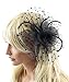 Betty Ladies Black Polka Dot Fascinator Hat with Hair Clip and Feathers and Beads Tea Party Derby Wedding Accessory for Adults Women Teens (Black)