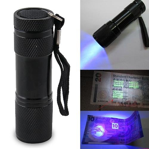 Blacklight Invisible Ink Marker 9 LED UV Ultra Violet Flashlight Torch Light Lamp 3AAA for Hiking Camping Cycling