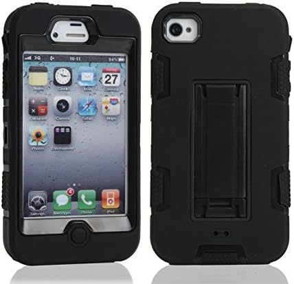 iPhone 4s Case, ArtMine Kickstand Practical and Durable Shockproof Hybrid Three Pieces Layers 3 in 1 High Impact Tough Rugged Soft TPU Silicon Full Body Protective Stand Case Cover Heavy Duty Skin Armor Combo Defender Case Compatible for Apple iPhone 4s