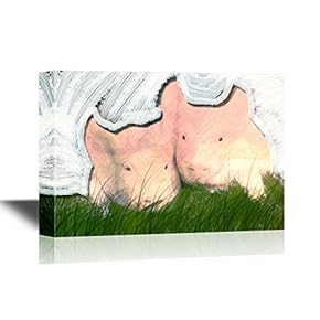 Pigs Canvas Wall Art - Two Little Pigs - Gallery Wrap Modern Home Art | Ready to Hang - 12x18 inches