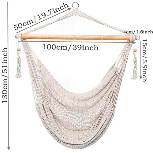 E EVERKING Hanging Rope Mesh Hammock Chair Swing, Cotton Rope Mayan Hammock Chair, Netted Hanging Chair Swing Seat for Outdoor Indoor Yard Bedroom Patio Porch, 300lbs Weight Capacity