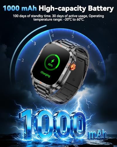 Military Smart Watches for Men, 2.01'' Smart Watch with 1000mAh Battery/Flashlight,Answer/Make Calls Smart Watch for Android and iPhone with SpO2/Heart Rate/Sleep/100+ Sport Modes, Fitness Tracker