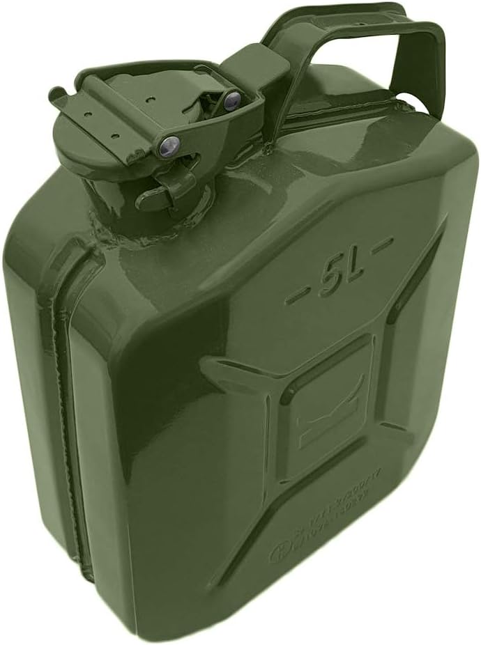 5 LITRE GREEN STEEL JERRY CAN. FUEL CAN FOR PETROL, DIESEL FLUIDS