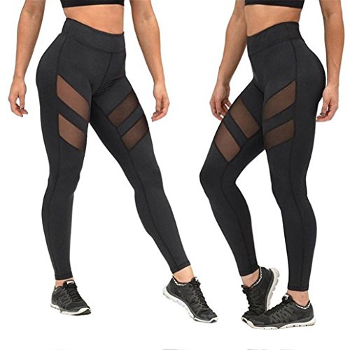 Lisingtool Women's Skinny Leggings of Patchwork Mesh Yoga Pants (S, Black)